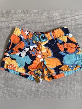 Gymboree Navy, Orange & Aqua Floral Cotton Shorts with Front Button Closure